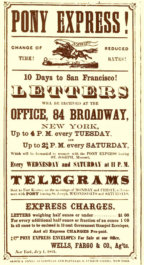 Original Pony Express Poster advertising fast mail in 1860